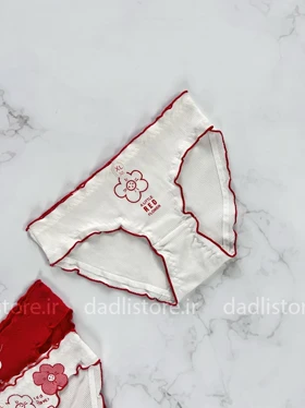 شورت نخ پنبه عروسکی طرح قرمز سفید نوشته چینی
