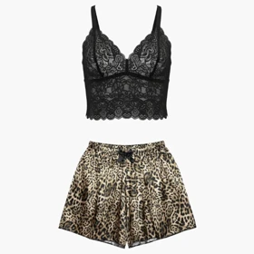 لباس خواب زنانه مدل گیپور و ساتن پلنگی 101