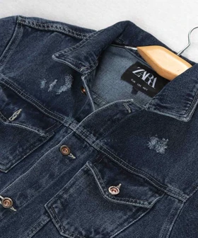 کت جین آبی تیره زخمی 0211