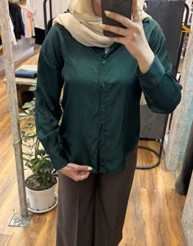شومیز سیلک اسلب -2152 (سبز پولداری)