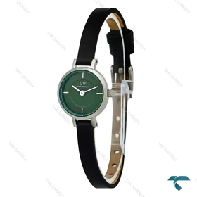 دنیل ولینگتون مینی گرد سیلور بند چرم مشکی صفحه سبز DW-7972-L