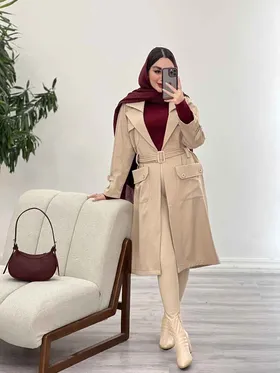 بارانی بلند چهارجیب کمر دار