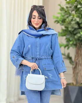 مانتو جین کمرگت استین پاگن
