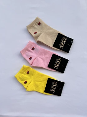 جوراب دخترانه نخ پنبه طرح گل 20010