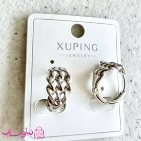 گوشواره حلقه‌ای زنانه ژوپینگ مدل موج دریا نقره ای رنگ کد 3591