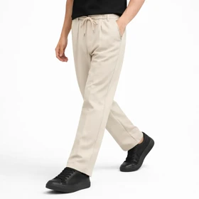 شلوار پارچه ای نیم بگ مردانه، کرم کمرکش، با کیفیت چهار فصل کد 5001