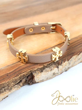 دستبند چرمی زنانه بافت دار توری برچ کد B2217 (نسکافه ای روشن)