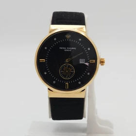 ساعت مچی زنانه پتک فیلیپ Patek Philippe موتور کوارتز باکیفیت و طراحی زیبا (بند مشکی صفحه مشکی قاب طلایی)