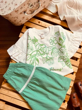 کراپ و دامن شلوارکی دخترانه فلاور