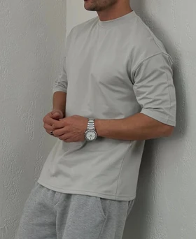 تیشرت لش باکسی طوسی مردانه پارچه ماکان گرماژ بالا