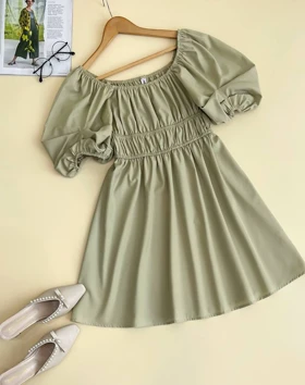 پیراهن آستین پف تک‌رنگ کد 1836