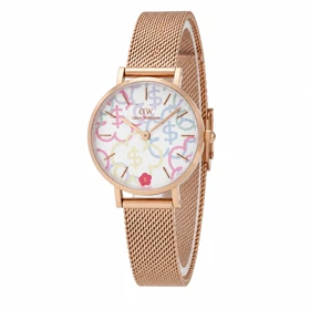 ساعت زنانه دنیل ولینگتون گرد حصیری صفحه طرحدار مدل DW-6824-L