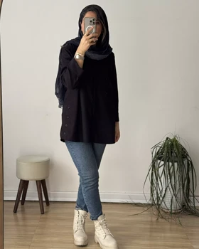 مانتو بغل دگمه مخمل کبریتی