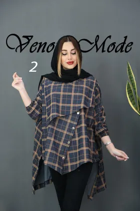 مانتو چهارخونه دکمه کج