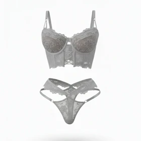 ست فانتزی نیم‌تنه فنر دار و شورت طوسی گلوریا 1212