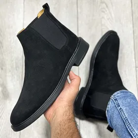 بوت مردانه مدل چلسی چرم طبیعی جیر رنگ مشکی