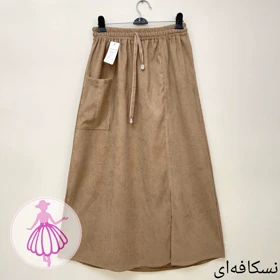 دامن مخمل کبریتی چاک‌دار در رنگبندی متنوع(کد1418) (نسکافه ای)