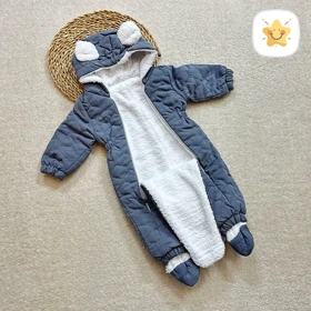 کاپشن سرهمی نوزادی گوش دار پاپوش داخل تمام خز مدل ببر کوچولو