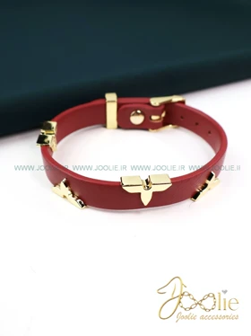 دستبند زنانه چرمی لویی ویتون کد B2147 (زرشکی)