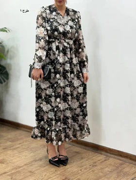 پیراهن بلند حریر آستردار آوا کد 5036