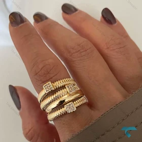 انگشتر یورمن نگین‌دار طلایی و نقره ایی Ring-8663-L