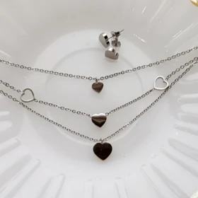 نیم ست قلب نقره ای