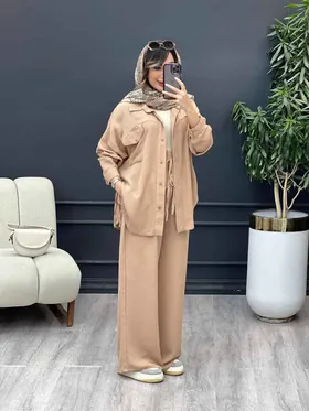 ست مانتو و شلوار دو جیب پایین بند