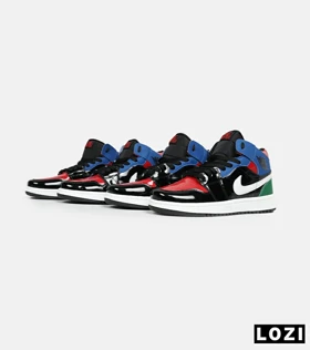 کفش کتانی ساق‌دار مردانه و زنانه مشکی آبی قرمز ورنی NIKE jordan 1