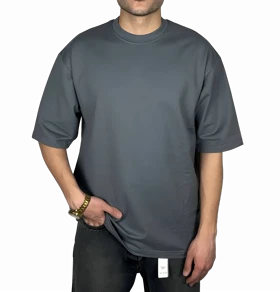 تیشرت آستین کوتاه طوسی ساده پارچه ماکان