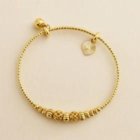 دستبند استیل و طلایی مهرهای با آویز قلب