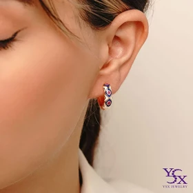 گوشواره حلقه‌ای میناکاری طرح الماس با روکش طلا برند YSX