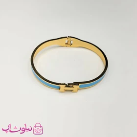دستبند باریک زنانه هرمس استیل رنگ آبی فیروزه ای کد 270