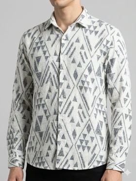 پیراهن کنفی مردانه آستین بلند طرحدار طوسی روشن 601