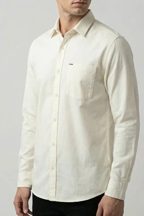 پیراهن مردانه سفید شیری آستین بلند نخ پنبه 512