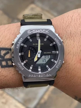 ساعت جی شاک2100بند برزنتی سبز زیتونی