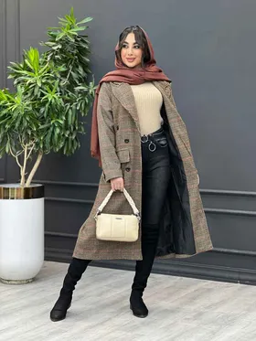 پالتو چهارخونه بلند شش دکمه