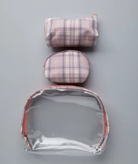 کیف لوازم آرایش سه عددی چهارخونه در سه رنگ