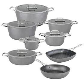 سرویس 14 پارچه آلما درب سلیکونی دسته کروم KZP کد 1020 (نوک مدادی)