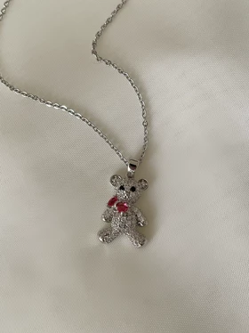 گردنبند تدی رنگ سیلور استیل