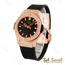 ساعت هابلوت زنانه فول نگین رزگلد مشکی Hublot-4348-L
