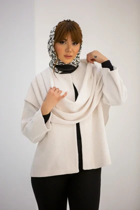 پالتو کت بیسکوییتی شالدار (سفید)