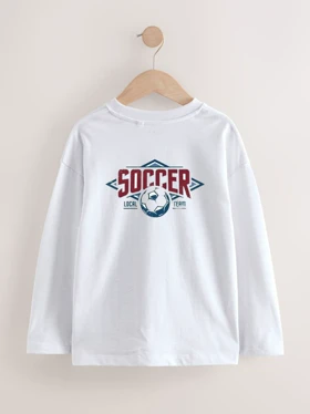 بلوز آستین بلند سفید طرح فوتبال