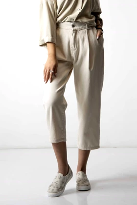 شلوار کتان پیلی دار پشت کش زنانه