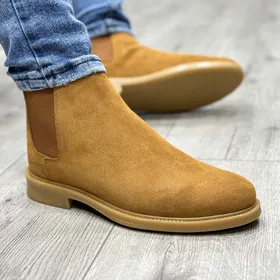 بوت مردانه مدل چلسی چرم جیر طبیعی رنگ عسلی