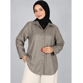 شومیز زنانه بژ طرح حرارتی