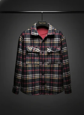 جکت فوتر چهارخونه پشمی گرماژ بالا سنگین وزن اولد مانی باکسی