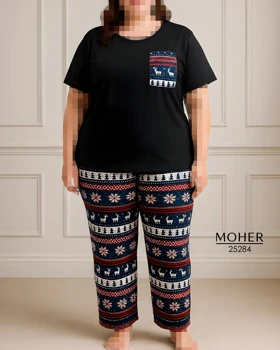 ست تیشرت و شلوار سایز بزرگ طرح گوزن زمستانه