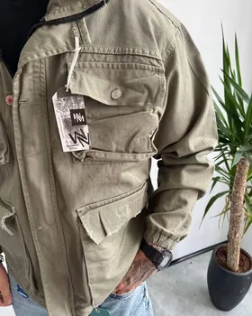 کت کتان مردانه چهار جیب ساده سبز پسته ای MECHANIC