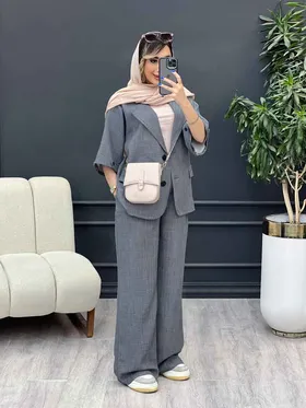 ست مانتو و شلوار دو دکمه آستین پاگن