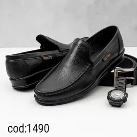 کفش چرم طبیعی تبریز مردانه کالج تمام مشکی - کد ecco 1490